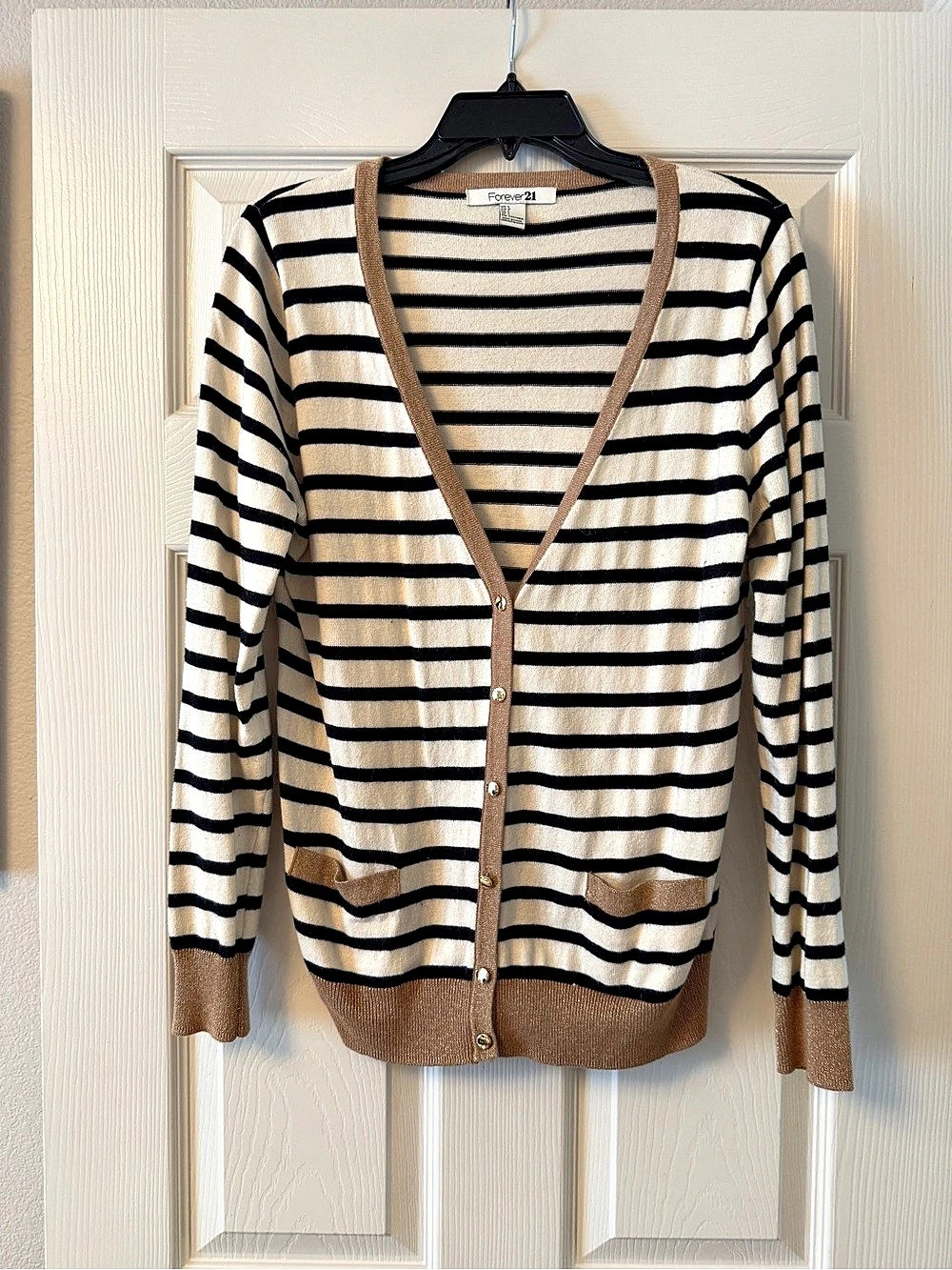 Forever 21 Striped Cardigan in Black & Cream Size Large